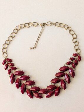 Hollywood Regency Red Faceted Marquise Statement Adjustable Bib Necklace